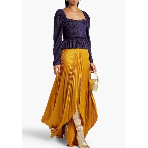 NWT ULLA JOHNSON Mia ruched ruffled satin top Purple Size 10 - Picture 16 of 16